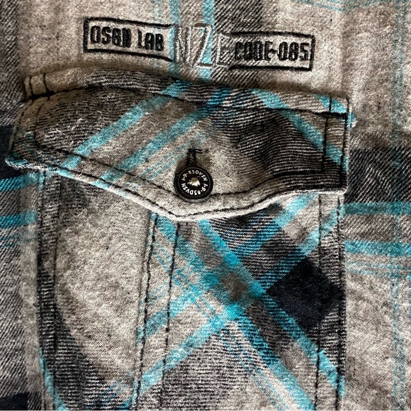 Noize Electric Blue & Grey Plaid Embroidered Soft Mens Button Down Shirt Size M - Picture 5 of 7